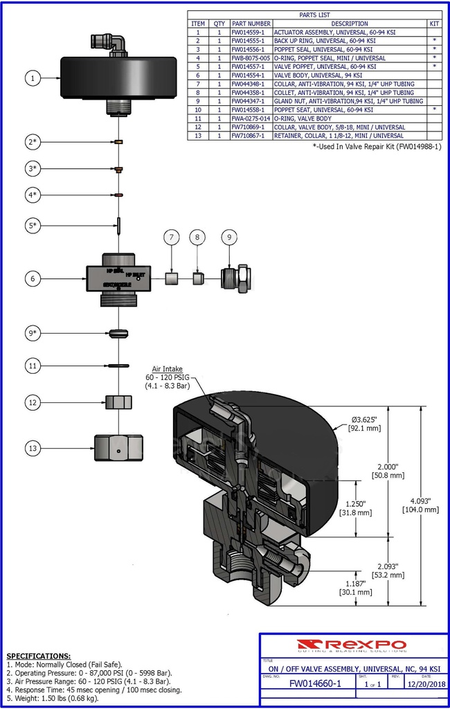 Universal On/Off Valve Assembly; 87K