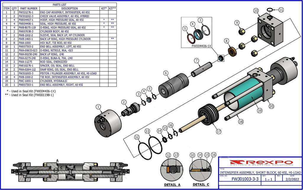 INTENSIFIER ASSEMBLY, SHORT BLOCK, 60 KSI, HI-LOAD