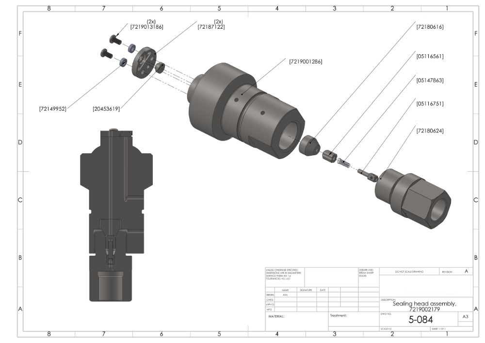 SEALING HEAD Assembly, SLPRO III, 90K, FLAT INLET