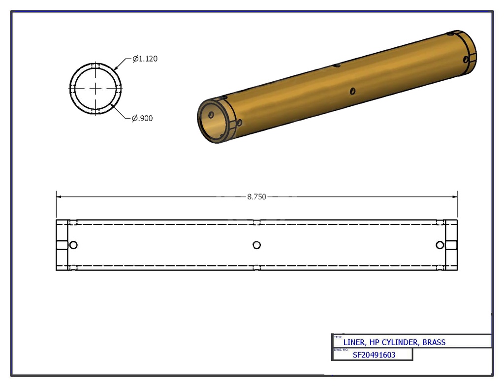 Liner, HP Cylinder, SL5, Brass, Single I