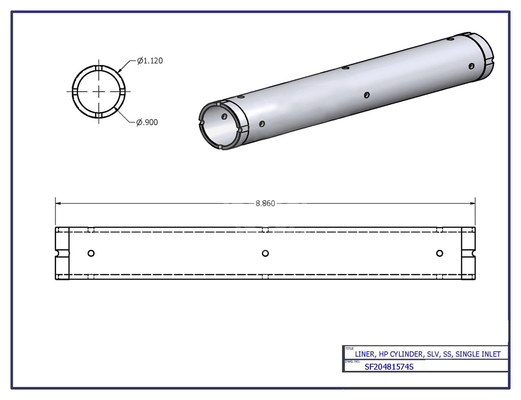 Liner, HP Cylinder, SL5, SS, Single Inle