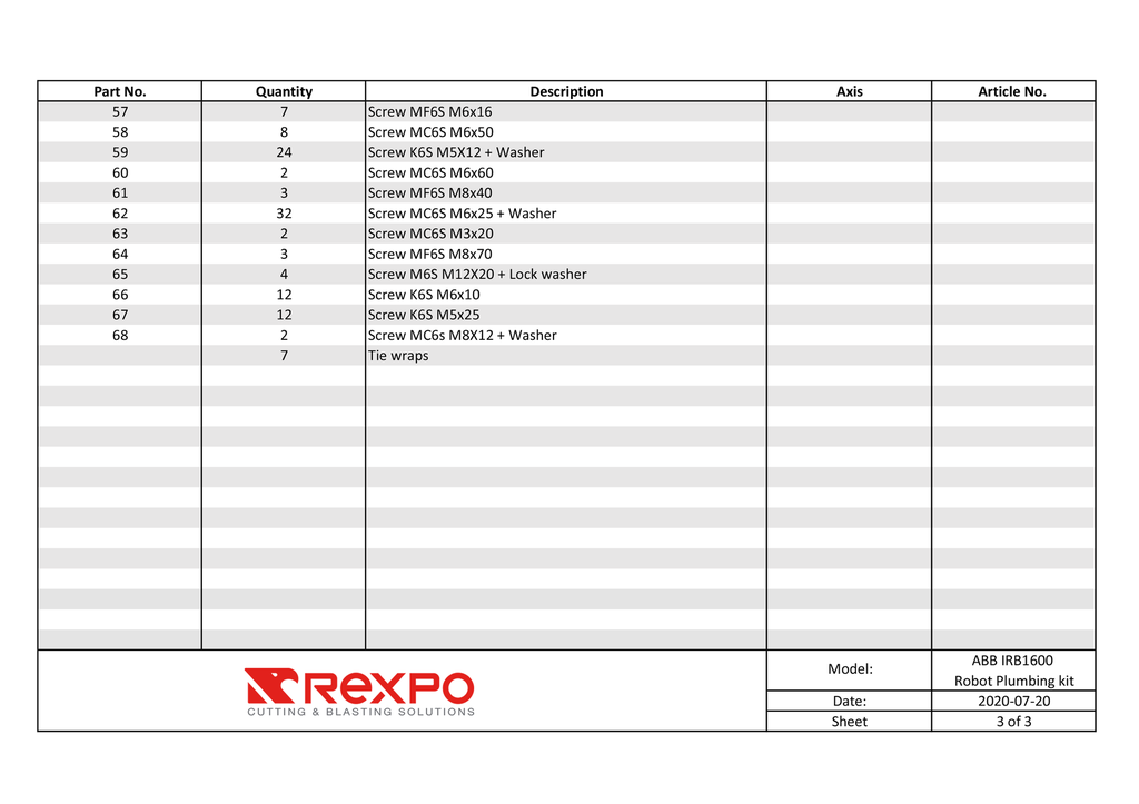 Plumbing Kit IRB-1600