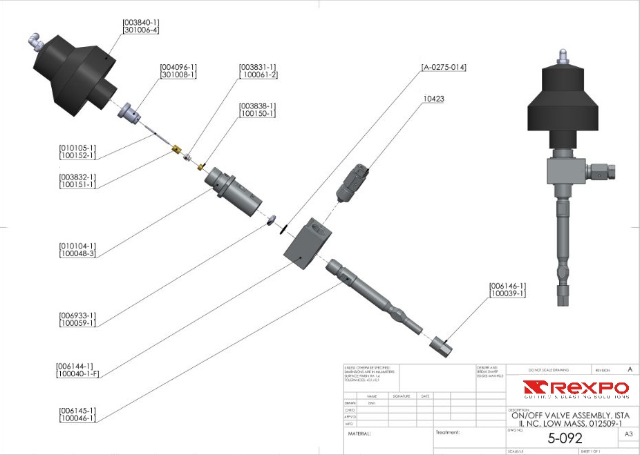 On / Off Valve Assembly, INSTA II, NC, Low Mass, 012509-1