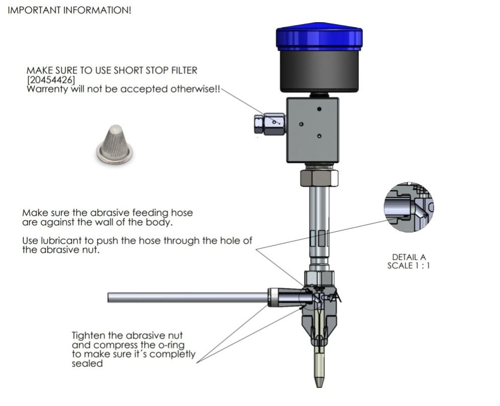 Abrasive Nozzle Assy,.012&quot;/.28 Mm W/Ssf 