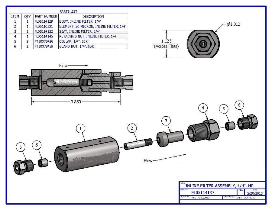 Inline Filter Assembly, 1/4&quot;, HP