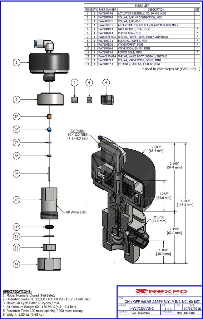 Mini On/Off Valve Assembly; 60K