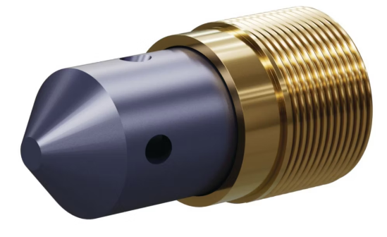 T045 Tungsten Carbide 60°/ 120° Angle Nozzle SERIES 1-1/4&quot; Brass Thread, Quad Outlet 5/32&quot;